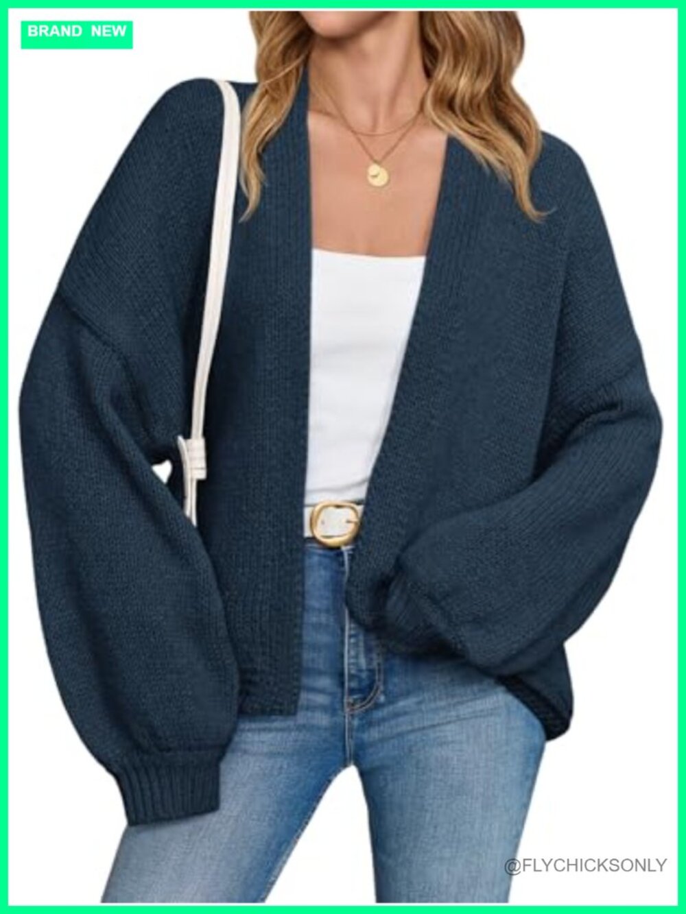 Womens Chunky Knit Open Front Cardigan Long Lantern Sleeve Oversized Sweater